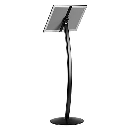M&T Displays Curved Menu Board, 11x17 inch Black Pedestal Sign Holder Floor Standing Aluminum Front Loading Easy Open Poster Message Advertisement Holder for Restaurant Cafe Hotel