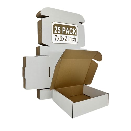 Small Shipping Boxes 7x6x2, Set of 25, White Corrugated Cardboard Box Mailer (YD762-25W) - color: White-25 Pack, size: 7x6x2''