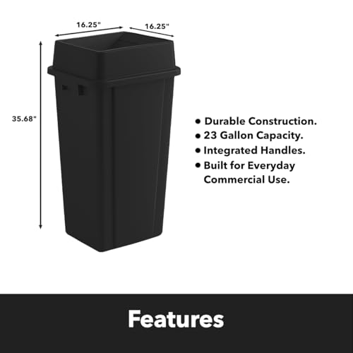 Black, 23 Gallon Square Commercial Trash Can with Swing Lid, Heavy-Duty Garbage Can, Industrial Trash Bin for Restaurants/Warehouse/Commercial Facilities - color: Black, size: 23 Gallon with Lid