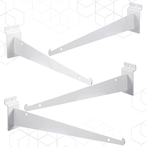 Oudain 30 Pcs 12" Slatwall Shelf Bracket with Lip Metal, White - color: White