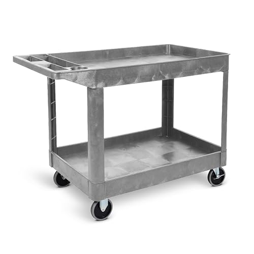 Tubstr Extra Large Two-Shelf Utility Cart with Wheels | 500 lb. Capacity Rolling Utility & Tool Cart for Warehouses, Industrial Settings, Auto Garages, & More (Gray, 45.5 x 24.5) - color: Gray