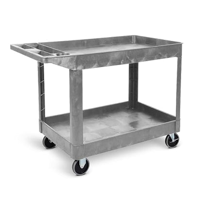 Tubstr Extra Large Two-Shelf Utility Cart with Wheels | 500 lb. Capacity Rolling Utility & Tool Cart for Warehouses, Industrial Settings, Auto Garages, & More (Gray, 45.5 x 24.5) - color: Gray