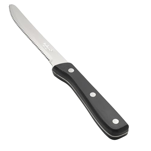 Winco Jumbo Stainless Steel Steak Knife, Blade, POM Handle (Set of 12) - size: 5", style: Riveted Rounded Plastic