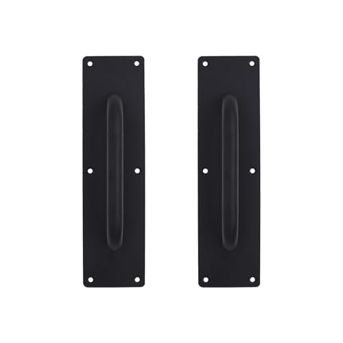 Pull and Push Plate Door Handle, Stainess Steel Door Handle Pull Plate,Black Door Pull Plate with Handle for Barn Sliding Commercial Wooden Composite Fire Door,11.81 * 3.15''2 PCS - size: 300*80mm/11.81*3.15'' Black