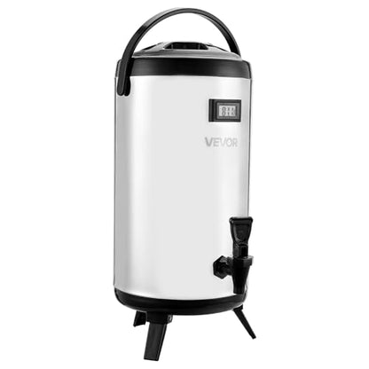 VEVOR Insulated Beverage Dispenser, 2.4 Gal/9.2L Stainless Steel Thermal Drink Server with Spigot & Temp Display, Suitable for Hot and Cold Drinks, for Tea Coffee Water in Cafes & Restaurants, Silver - size: 2.4 Gal (1 Pack)
