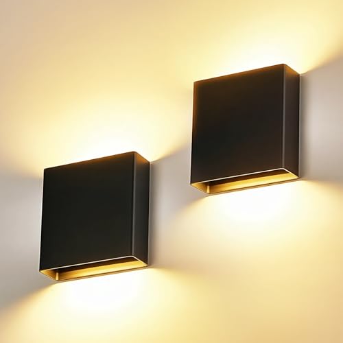 2 Pack Indoor Outdoor Black Up and Down LED Wall Light, Modern Bedroom/Porch Wall Lamp, IP65 Waterproof, 5%-100% Dimmable 18W 1620lm, 5CCT (2700K-5000K), CRI 90+, 120V-277V - color: Black, size: 2pack