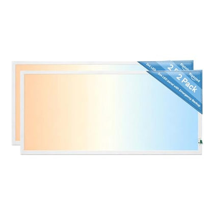 2X4 LED Flat Panel Light with Emergency Battery Backup, 50W 3000K/4000K/5000K, 0-10V Dimmable, 6500 Lumens, Backlit Drop Ceiling Panel, 100-277V, UL Listed, Built-in Backup – 2 Pack
