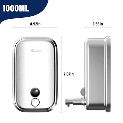 Commercial Soap Dispenser Wall Mount 304 Stainless Steel, Manual Liquid Hand Soap Dispenser for Bathroom Restroom Restaurant Hotel Office, Anti-Leak Pump - size: 1000ml(35oz)