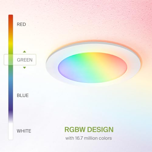 ASD 1 Pack LED Smart Recessed Lighting 6 Inch 12W, RGBW Color Changing Lights, Compatible with Alexa & Google Assistant, Dimmable 2700K-6500K Selectable RGB Lights, WiFi Bluetooth Ceiling Light, ETL - color: White, size: 6 Inch 1 Pack