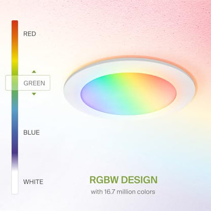 ASD 1 Pack LED Smart Recessed Lighting 6 Inch 12W, RGBW Color Changing Lights, Compatible with Alexa & Google Assistant, Dimmable 2700K-6500K Selectable RGB Lights, WiFi Bluetooth Ceiling Light, ETL - color: White, size: 6 Inch 1 Pack