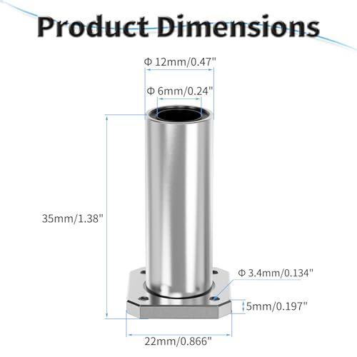 4 Pcs LMK6LUU Square Flange Linear Ball Bearings, 6x12x35mm - size: LMK6LUU