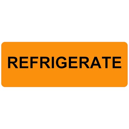 REFRIGERATE Food, Medicine & Pharmacy Labels, 500 Fluoro Orange Stickers, 2.8" x 1" (70mm x 25mm), Shipping & Handling - style: REFRIGERATE