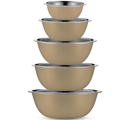 WHYSKO Stainless Steel Mixing Bowls Set, 5-Piece Meal Prep & Food Storage - color: Khaki