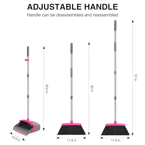 NACENA Broom and Dustpan Set with 52-in Long Adjustable Handle, Grey Rose - color: Grey-rose, size: 1 Pack