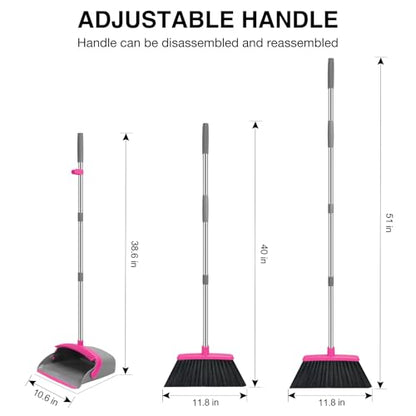 NACENA Broom and Dustpan Set with 52-in Long Adjustable Handle, Grey Rose - color: Grey-rose, size: 1 Pack
