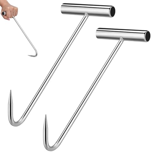 DOITOOL 2Pcs Heavy Duty Manhole Cover Hook Lifter, T-Shaped Stainless Steel Manhole Lifting Hooks, Multipurpose Lifting and Pulling Tool for Septic Tanks, Storm Drains, Sewer Lids and More, 11.4 Inch