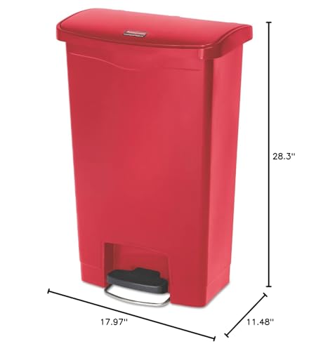 Rubbermaid Commercial Products Streamline Slim Step-On Plastic Trash Can, 13 Gallon, Red, Hands-Free Garbage Can for Medical Waste in Hospitals/Lab/Emergency/Patient Rooms - color: Red, size: 13 Gallon, style: Plastic Front Step Step-On