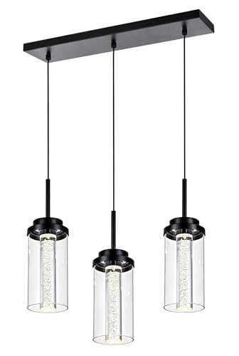 MELUCEE 3-Light Dimmable LED Dining Room Light Fixture Over Table Black - color: Black, size: 3-Light-Rectangle
