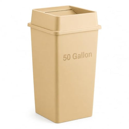 1 Pack Beige 50 Gallon Commercial Trash Can with Lid, Extra-Large Square Resin Waste Bin with Built-in Handles for Restaurant, Warehouse, School, Office and High-Traffic Areas - color: Beige, size: 50 Gallon