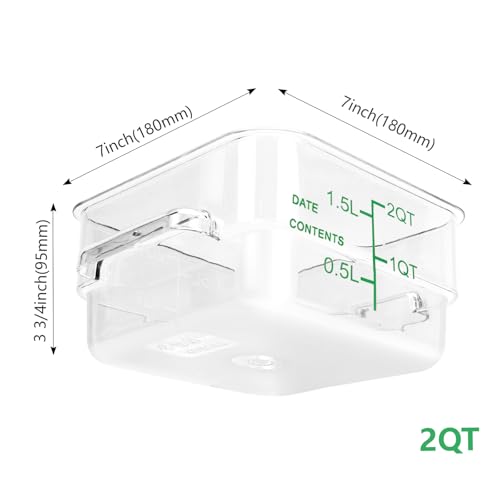 4 Pack Food Storage Containers with Green Lids, 2.0 Qt - Square, Clear, Polycarbonate, for Restaurant Commercial Kitchen and Home party - color: 2.0 Qt-Green Lids