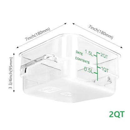 4 Pack Food Storage Containers with Green Lids, 2.0 Qt - Square, Clear, Polycarbonate, for Restaurant Commercial Kitchen and Home party - color: 2.0 Qt-Green Lids