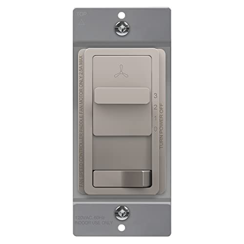 TOPGREENER Ceiling Fan Control and Light Switch, 3-Speed, Nickel - color: Nickel, size: Light Switch with Fan