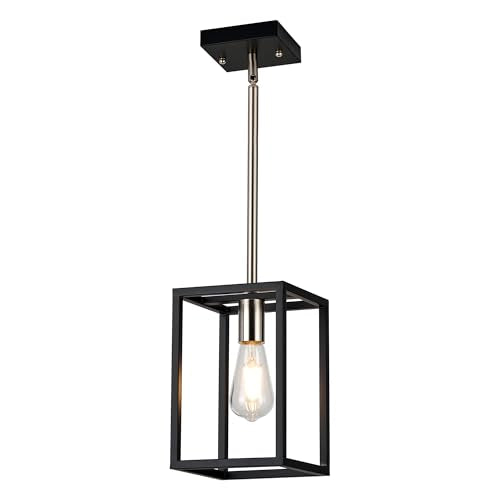 Single 1 Light Black and Brushed Nickel Modern Industrial Pendant Lighting Fixture Hanging Ceiling Light for Dining Room Living Room - color: Black & Brushed Nickel, size: 1 Lights