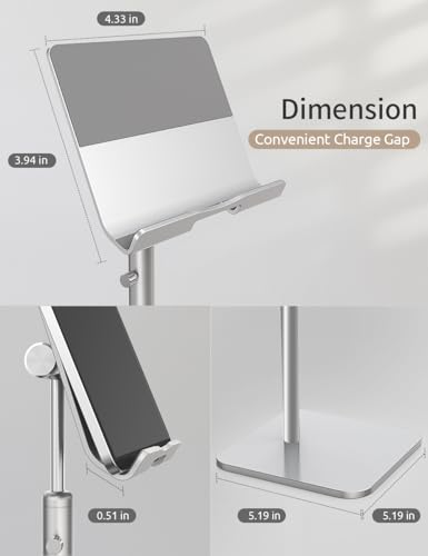 ODOSOLA Tablet Stand Height Angle Adjustable, Eye-Level Desktop iPad Stands Tablet Holder for Home Office, Cradle Dock for iPad Pro 12.9, Air Mini 4, Kindle, E-Reader, Nexus, iPhone (4-13'') Silver