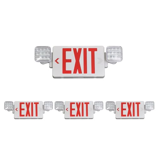 GZRUIYANG Exit Sign with Emergency Lights Red, LED Emergency Exit Light with Battery Backup, UL 924 Certified, AC 120/277V, Commercial Emergency Lights Combo for Business - 4 Pack - color: White Housing Red Letter, size: 4 Pack