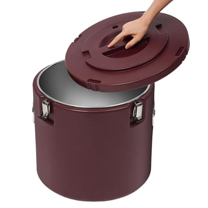 50L/13.21 Gal Insulated Soup Carrier, Stainless Steel Insulated Soup Container Bucket Hot & Cold Thermal Bucket with Lid Commercial Food Warmer for Parties Picnics Cafes Restaurants - color: Brown, size: 50L/13.2Gal
