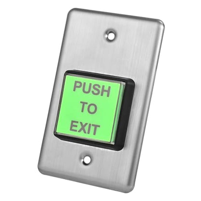 Push to Exit Button Big Square Press Button Green LED Indicator Stainless Steel Panel DC 12V 24V NC/NO/COM Output for Door Access Control System