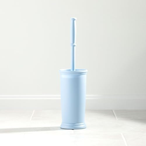 mDesign Toilet Bowl Brush and Holder - Covered Bathroom Toilet Brush - Standing Toilet Bowl Scrubber in Modern Holder - Space Saving, Deep Cleaning Brush for Toilet - Hyde Collection - Light Blue - color: Light Blue, size: Pack of 1