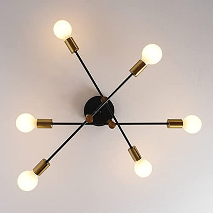 Garwarm Ceiling Light Fixture, 6-Lights Black and Gold Mid Century Semi Flush Mount Ceiling Light,Modern Sputnik Chandelier for Kitchen Dining Room Bedroom Entryway Hallway - color: 6-Lights,Black and Gold