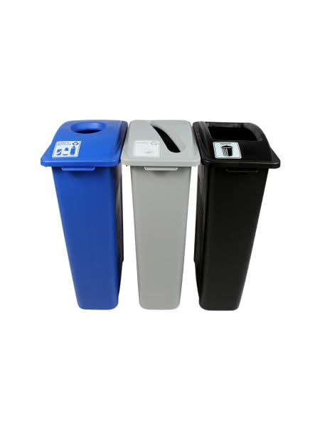 Waste Wise 69 Gallon Lightweight Recycled HDPE Waste and Recycling Center for Commercial Spaces for Organics, Recycling, Waste with Open Top - size: Cans + Paper + Waste -, style: Open Top
