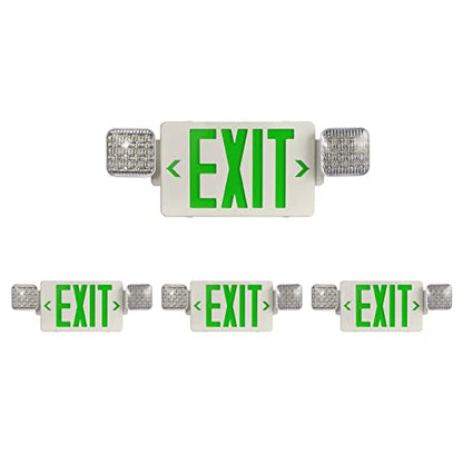 GZRUIYANG Exit Sign with Emergency Lights Green, LED Emergency Exit Light with Battery Backup, UL 924 Certified, AC 120/277V, Commercial Emergency Lights Combo for Business - 4 Pack - color: White Housing Green Letter, size: 4 Pack
