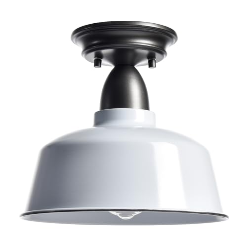White Macaron Barn Ceiling Light, 10" Indoor Outdoor Fixture - color: White