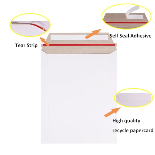 zmybcpack 100 Pack 7x9 inch Rigid Mailer Self Seal Photo Document Mailers, Stay Flat White Cardboard Shipping Envelopes White Photography Mailers for CD, Photos, Document - size: 100 Pack 7x9 inch