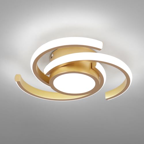 ADISUN LED Modern Ceiling Light,6000K Semi Flush Mount Ceiling Light Fixture,Unique Ceiling Lights for Living Room Bedroom Corridor Aisle Hallway Indoor Ceiling Lamp (D11 in*H2.9 in; 33W) - color: Gold, size: 1 Pack