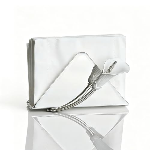 Napkin Holder for Table, Upright Paper Dispenser with Lily (silvery),wedding gift - color: Silver