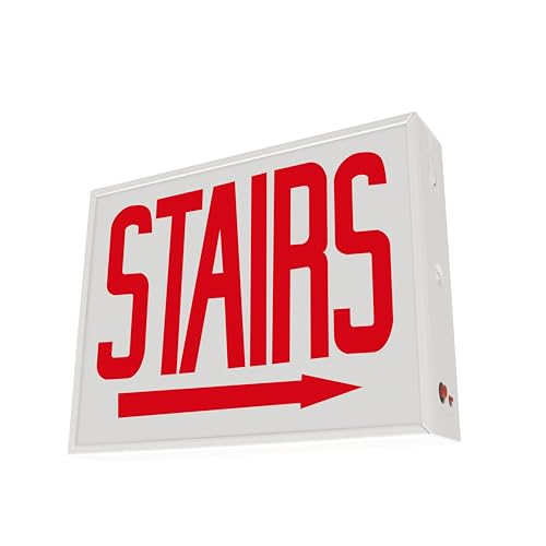 LFI Lights® Chicago Approved Exit Sign, UL 924 Listed, (Stairs Right Arrow), Red LED, White, Steel Housing, Glass Panel, 120-277VAC Wall, Ceiling or Side Mount, Hardwired with Battery Backup CHEXRWBBSTAIRRA - style: STAIRS Right Arrow