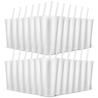 24 Pack Plastic Tumblers with Lids and Straw, Reusable Cups with Lids and Straws White Cups for Cold Drink Iced Coffee, Plastic Tumbler Bulk for Party Birthday Gifts (24 oz, White) - color: White-24pcs