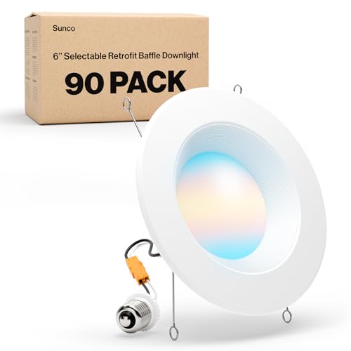 Sunco 90 Pack 6 Inch Retrofit LED Recessed Lights, 5CCT, 13W=100W Dimmable - size: 6 Inch (90 Pack)