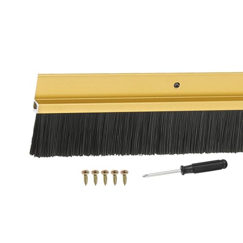 Door Sweep Aluminum Alloy Brush Sweeps, 1.6 Inch Black PP Brush 39"L x 2.6"W Fit for Gaps of Door Bottom - H-Shape Holder (Gold) - color: Gold, size: 1.6 Inch