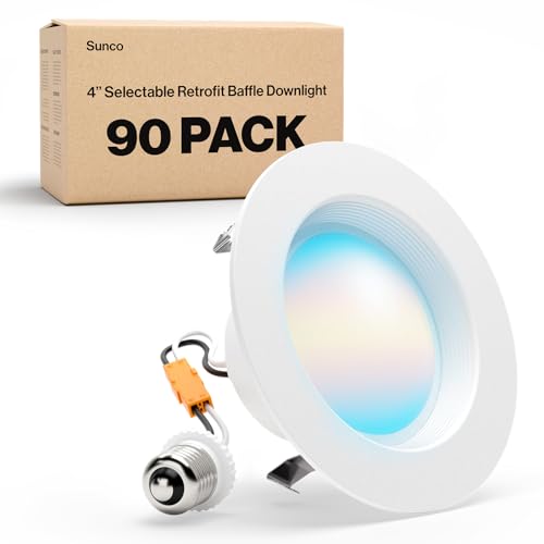 Sunco 90 Pack 4 Inch Retrofit LED Recessed Lights, 5CCT, 11W=60W, Dimmable - size: 4 Inch (90 Pack)