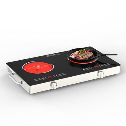 GIHETKUT Electric Cooktop,110V 2400W Stove top, Countertop Cooktop with 9 Power Levels, LED Display,Child Safety Lock, Timer,Knob and Touch Control 2 burner Electric cooktop - size: 2 burner stove top