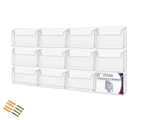 Marketing Holders Post Card Holder Acrylic 12 Slots Hold 6" Printed Media Wall Mount Hanging Hardware Included Use at Community Centers Gift Shops Motels Airports Historical Sites Convenient Clear - size: 20.25 x 22.25 inches