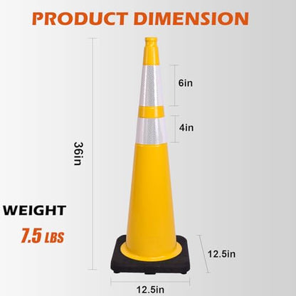 4-Pack 36" Yellow Traffic Cones - Reflective Safety - color: Yellow, size: 36inch