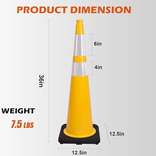 4-Pack 36" Yellow Traffic Cones - Reflective Safety - color: Yellow, size: 36inch