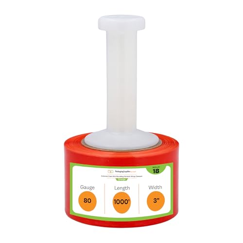 PSBM Dark Orange Mini Stretch Wrap with Handle 3" x 1000' 80 GA 18 Rolls - color: Orange, size: 3 Inch