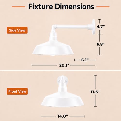 14in. White Outdoor Gooseneck Barn Light, 5000K Cool White, 2 Pack - color: White (2-Pack), size: 13 in. Straight Arm